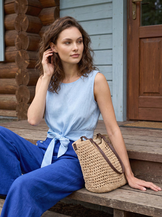 100% Linen Tie Waist Sleeveless Top ALTHEIA 1