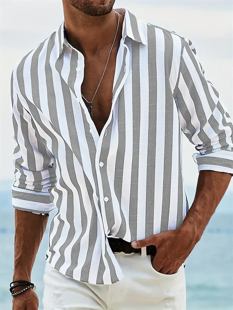 Adrian Collection - Striped Casual Shirt in Lightweight Cotton Blend 5