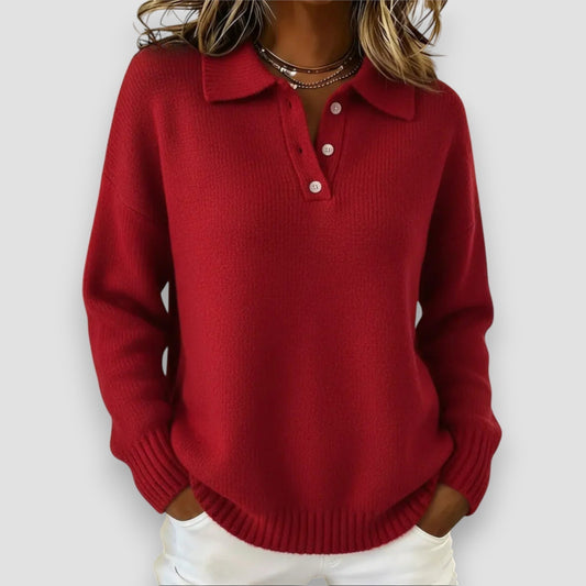 Ardenne - Polo Knit Sweater with Collared Neckline and Button Placket 1