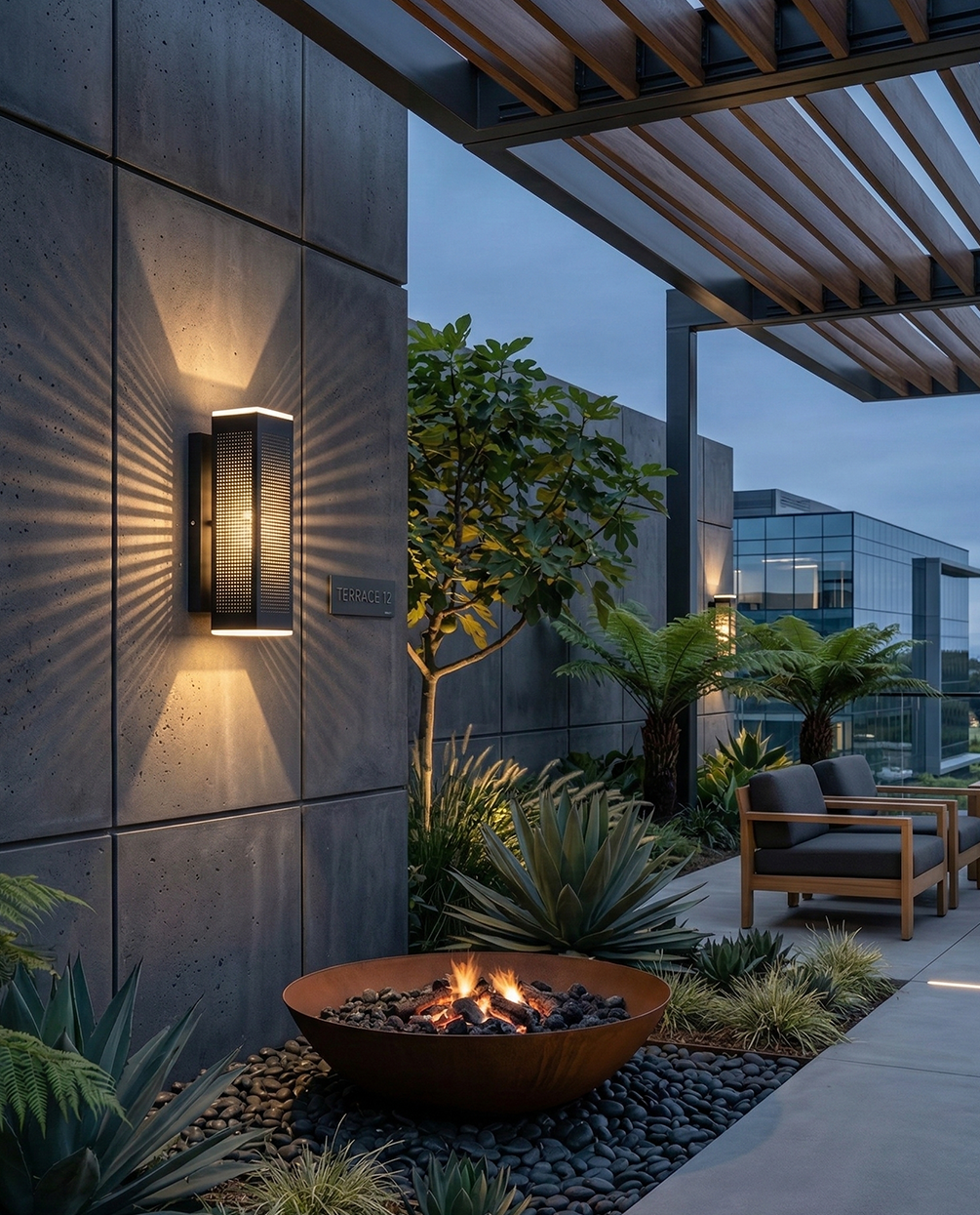 Outdoor Wall Light with Perforated Panel Design – Dark Grey
