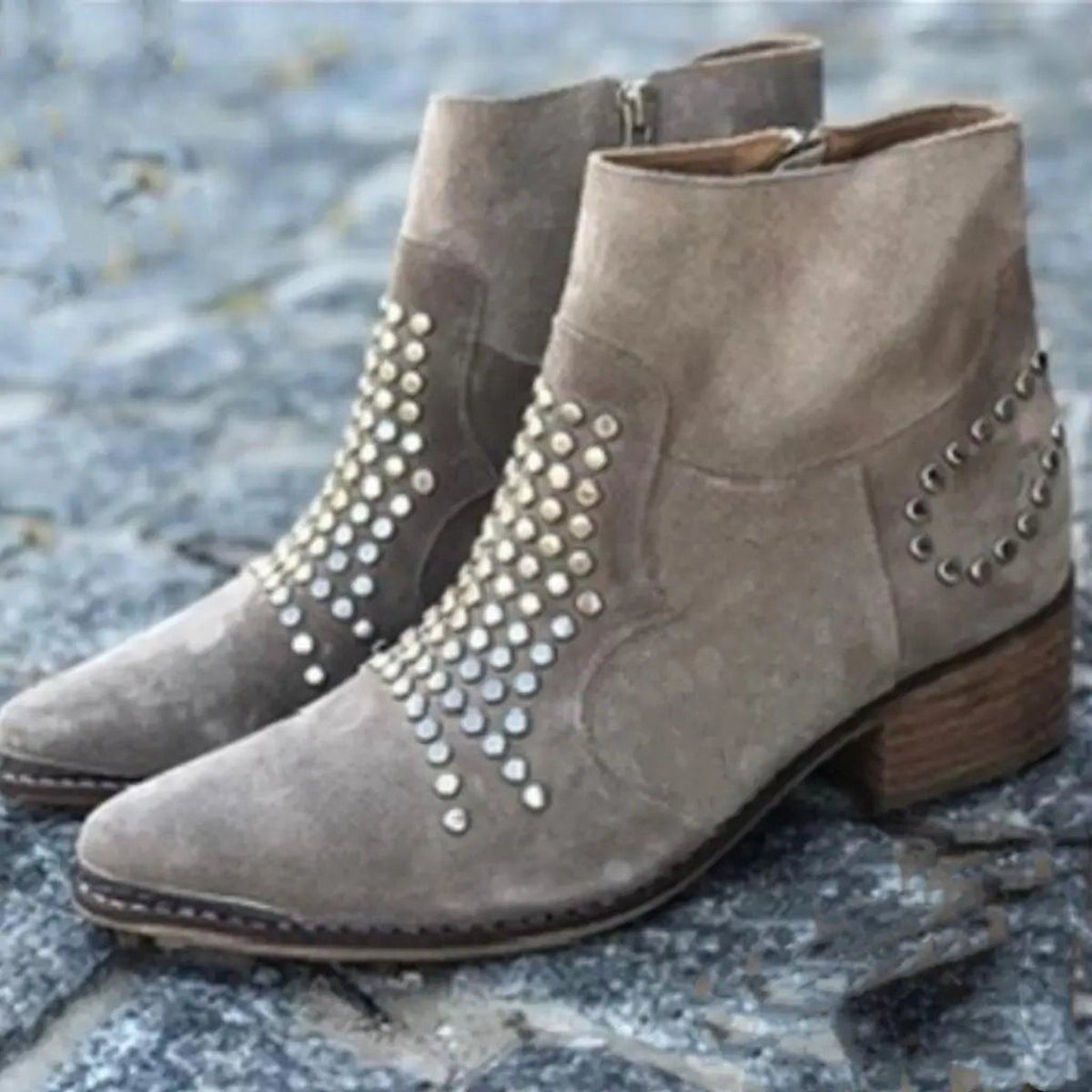 Benedetta - Black Suede Ankle Boots with Studded Design and Block Heel 3
