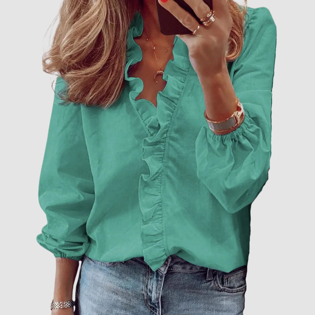 Brielle Floral Ruffle Long Sleeve Blouse - Lightweight Relaxed Fit Top 7