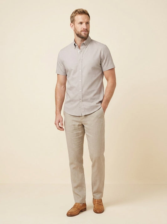Caden Casual Shirt - 100% Cotton Twill Short Sleeve Button Down Collar 1