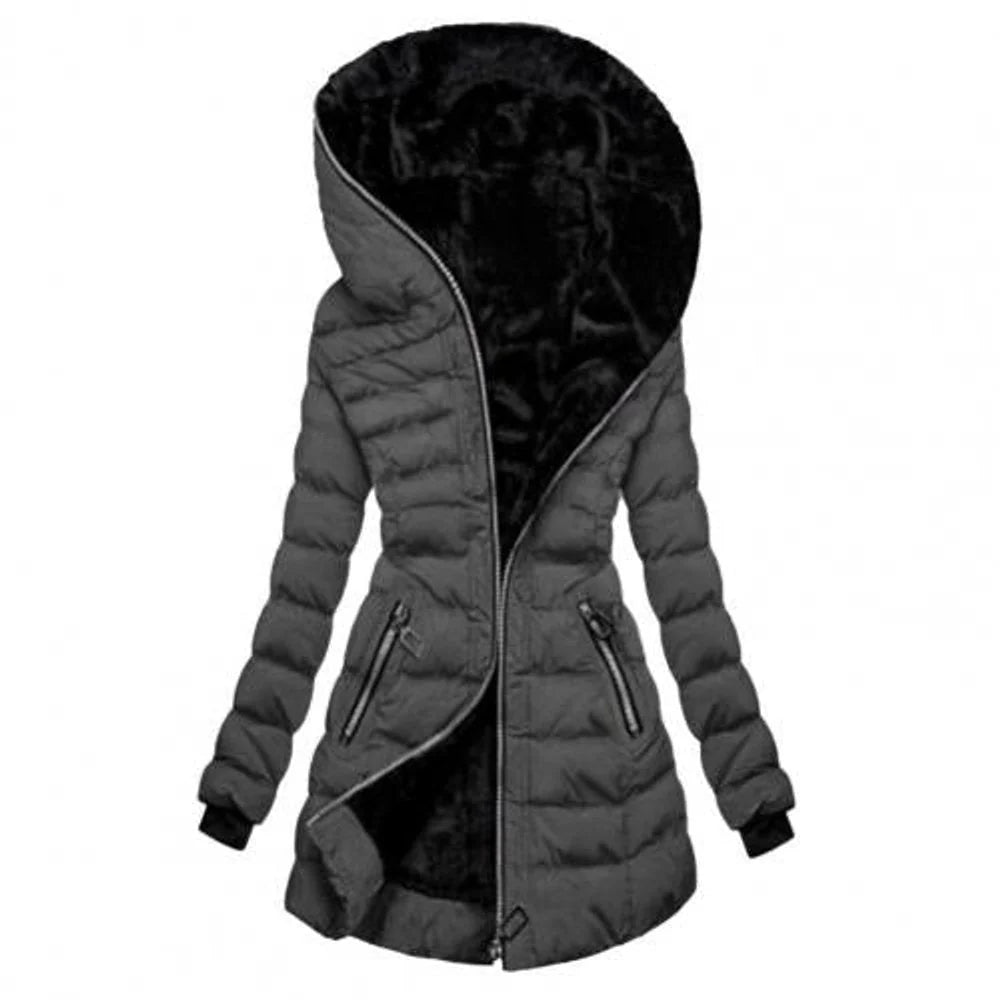 Women's quilted winter coat with asymmetric zip in Grey