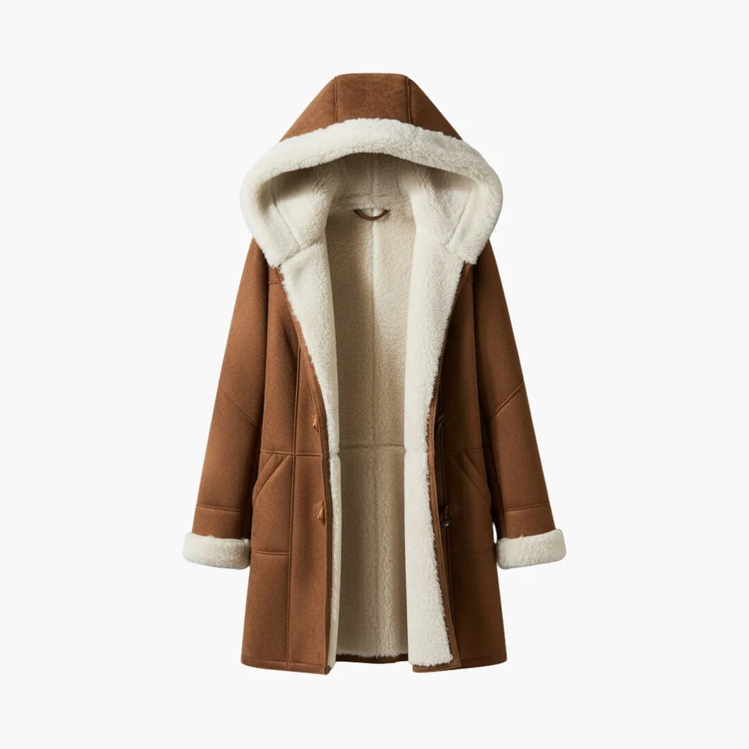 Women's hooded toggle coat with sherpa lining, additional photo