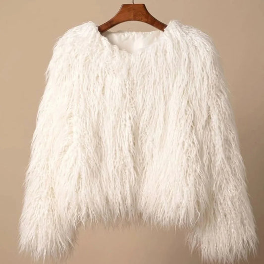 Women's voluminous faux fur coat in White