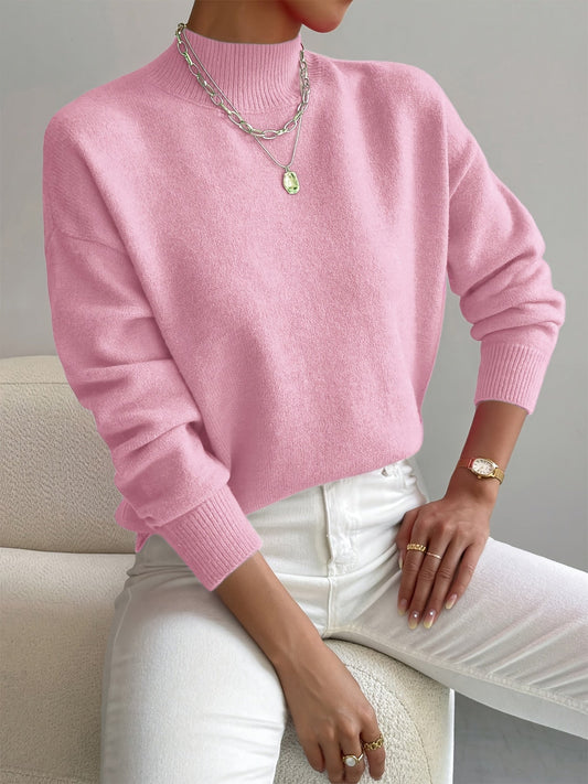 Cassia Mock Neck Pullover Sweater - Soft Knit Relaxed Fit for Effortless Comfort 1