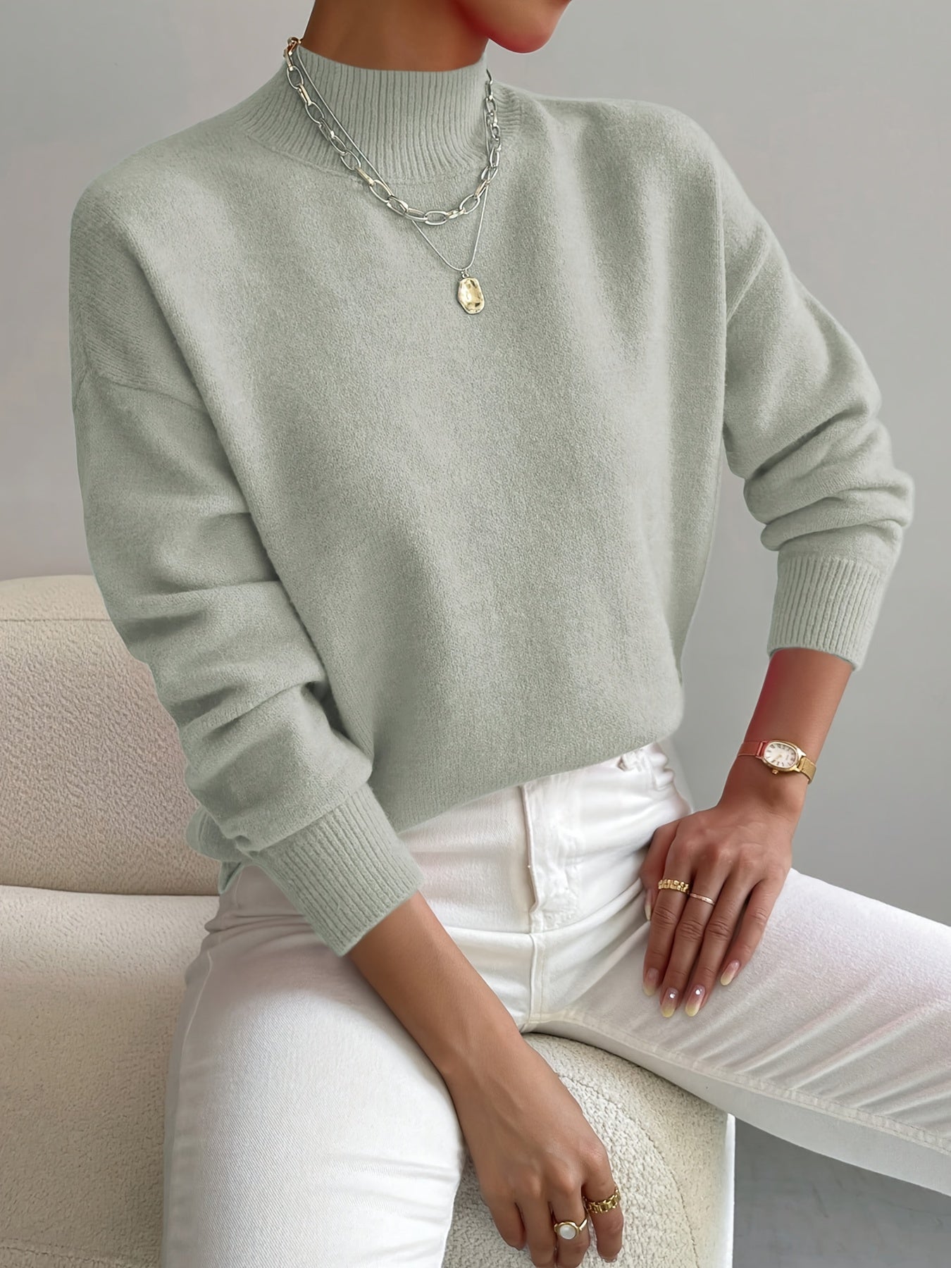 Cassia Mock Neck Pullover Sweater - Soft Knit Relaxed Fit for Effortless Comfort 9