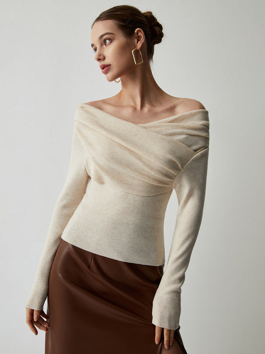 Chic Off Shoulder Long Sleeve Knit Top - Elegant Going Out Top for Casual Style 1