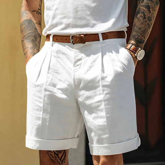 Classic Pleated Linen Shorts With Cuffed Hem for Ultimate Comfort 1