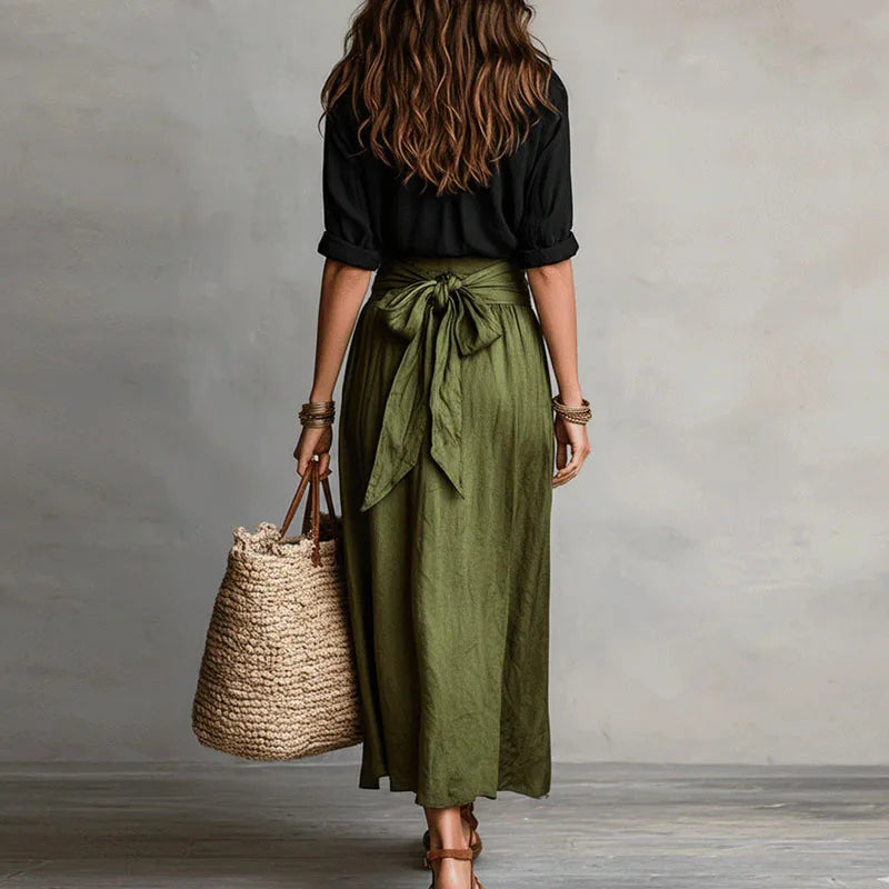 Clementine - Elegant Button Down Blouse & Midi Skirt Set with Pockets 5