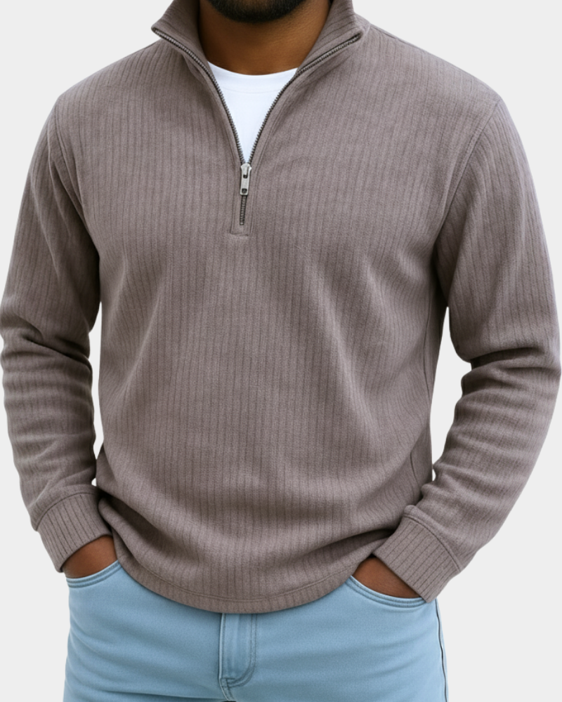 ComfortWear - Ribbed Half Zip Sweater with Stand-Up Collar for All-Day Comfort 9