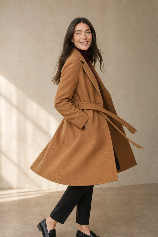 CozyWool - Black Wool Coat with Belted Waist for Tailored Fit and Warmth 1