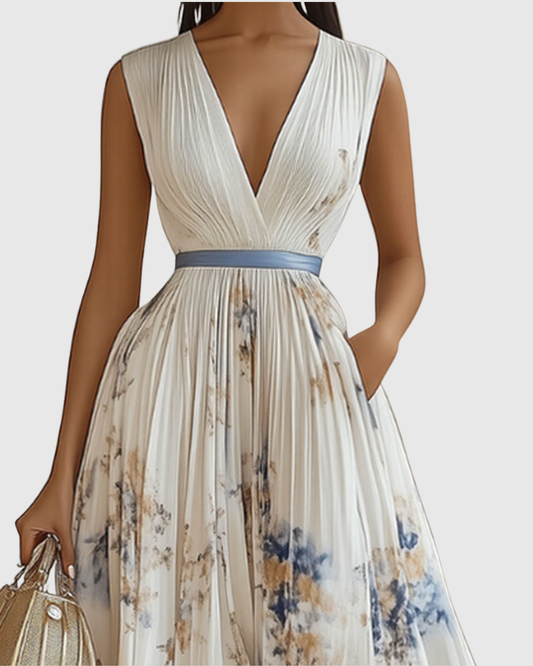 Elegant Floral Long Sleeve Maxi Dress with Waist Tie for Special Occasions 1