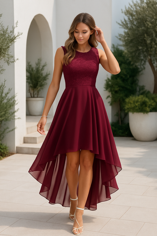 Elegant High Low Dress - Satin Cowl Neck A-Line for Wedding Guest & Cocktail Events 1