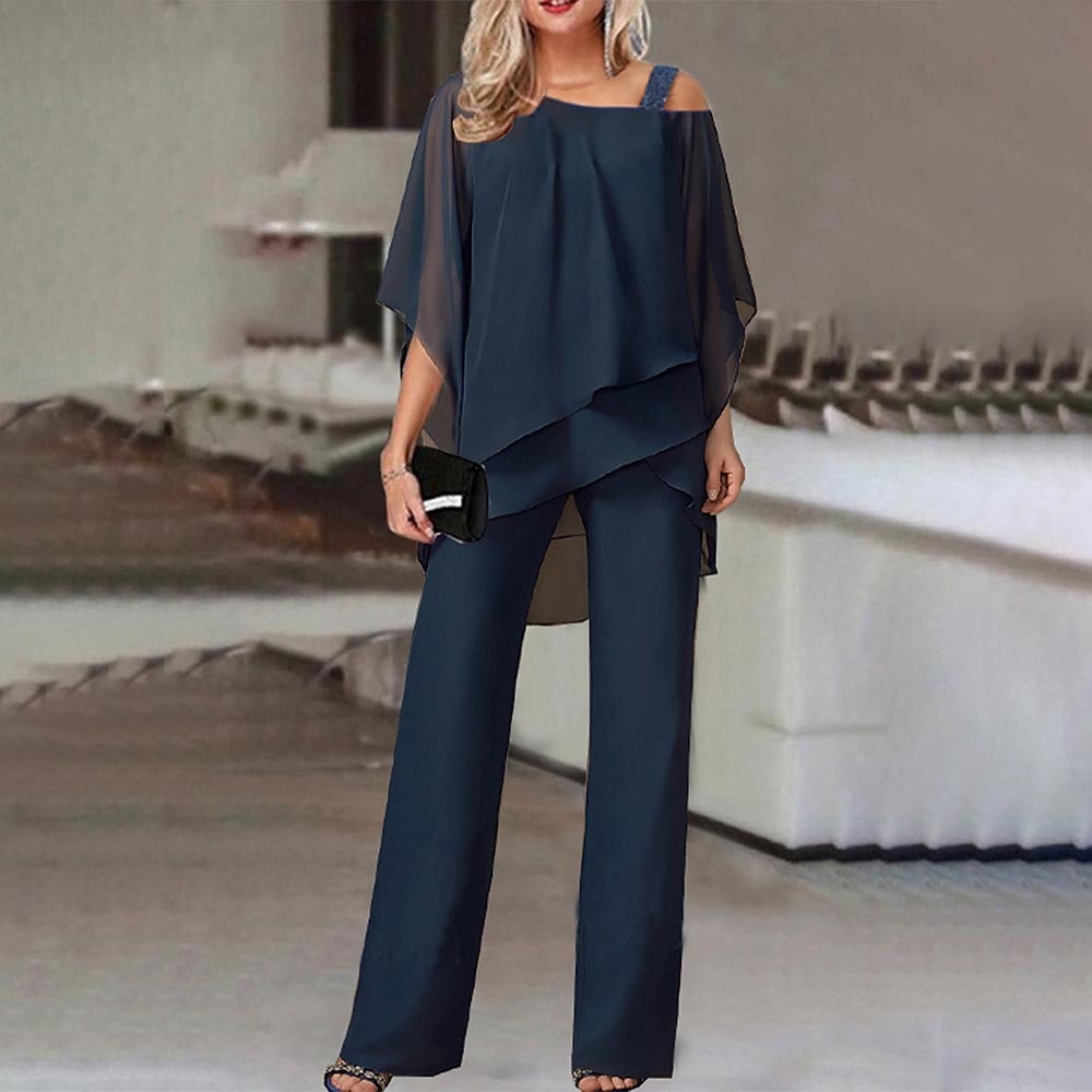 Elegant Two-Piece Jumpsuit Set with Cold Shoulder Design - Soft, Breathable Fabric 6