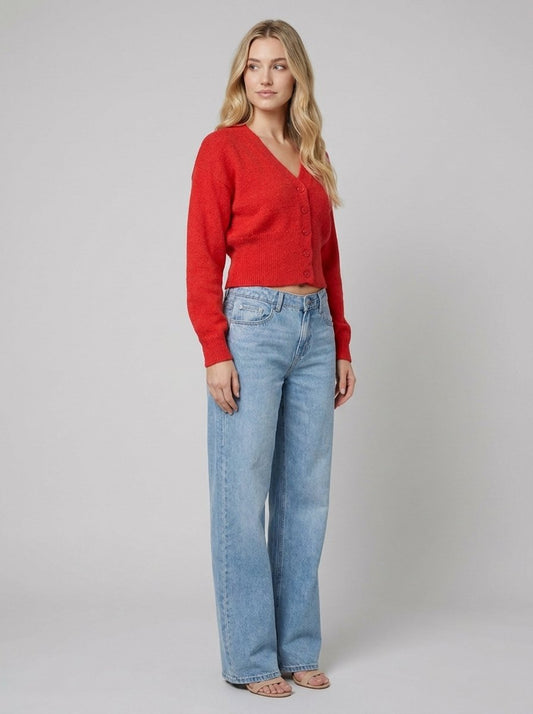 Jara Oversized Knit Cardigan Sweater - Button Front V-Neck for Cozy Layering 1