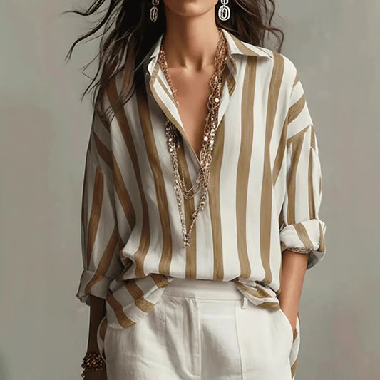 Juliette - Striped Long Sleeve Button Down Shirt, Relaxed Fit, Lightweight 1