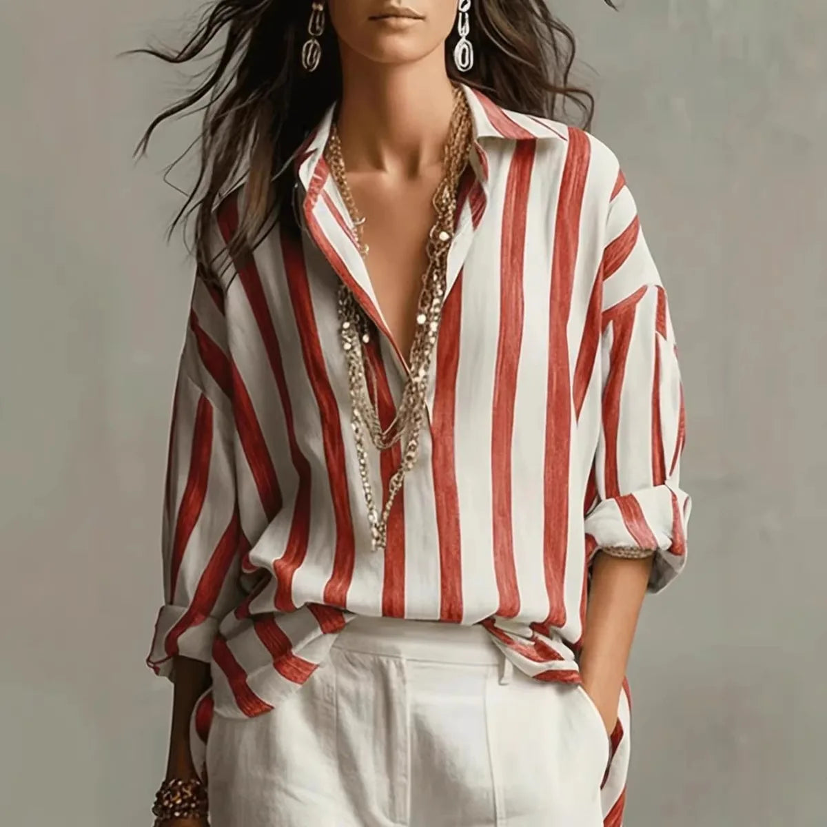 Juliette - Striped Long Sleeve Button Down Shirt, Relaxed Fit, Lightweight 2
