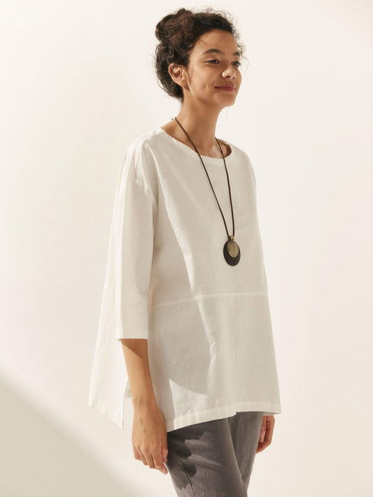 Linen White Boat Neck Oversized Top AVA 1