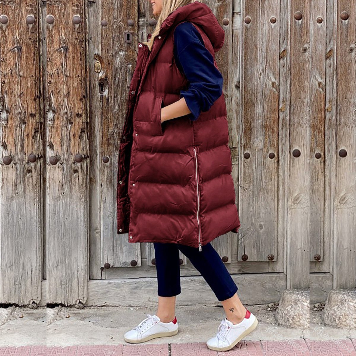 Long Quilted Hooded Puffer Vest - Sleeveless Black Gilet for Warmth and Style 4