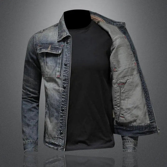 Lucas Retro Washed Denim Jacket with Dual Closure and Chest Pockets 1