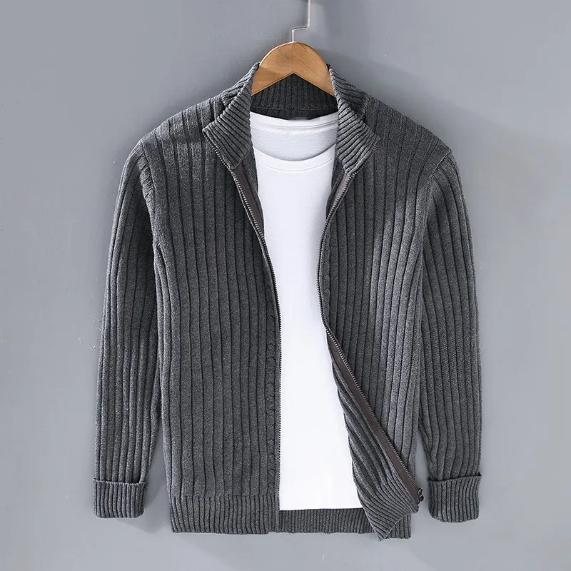 Noah - Men's Zip Up Cardigan Sweater, Soft Fabric, Ribbed Cuffs, Black 6