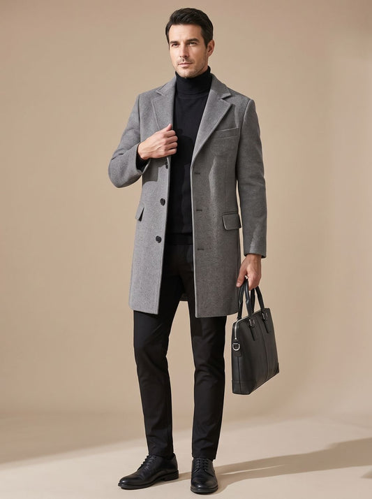 Oscar Wool-Look Winter Overcoat - Tailored Single-Breasted Style with Flap Pockets 1
