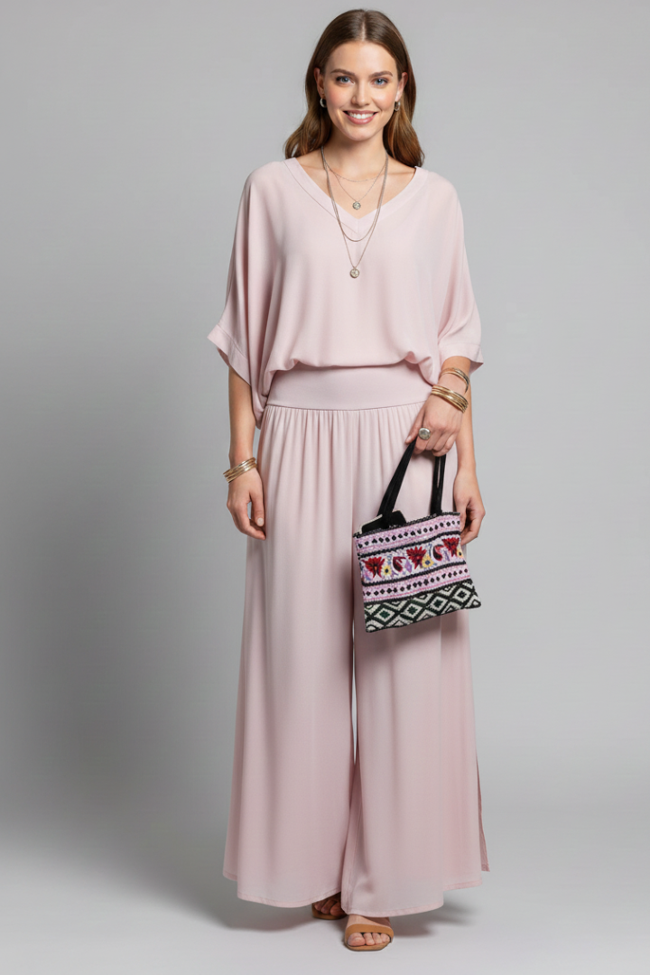 Penelope V-Neck Wide Leg Two Piece Set - Lightweight Loungewear for Effortless Style 12