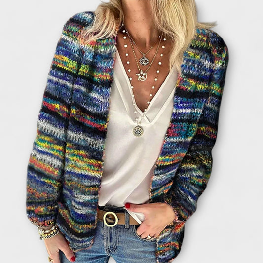 Roswen - Multicolor Long Cardigan Sweater with Open-Front Relaxed Fit 1