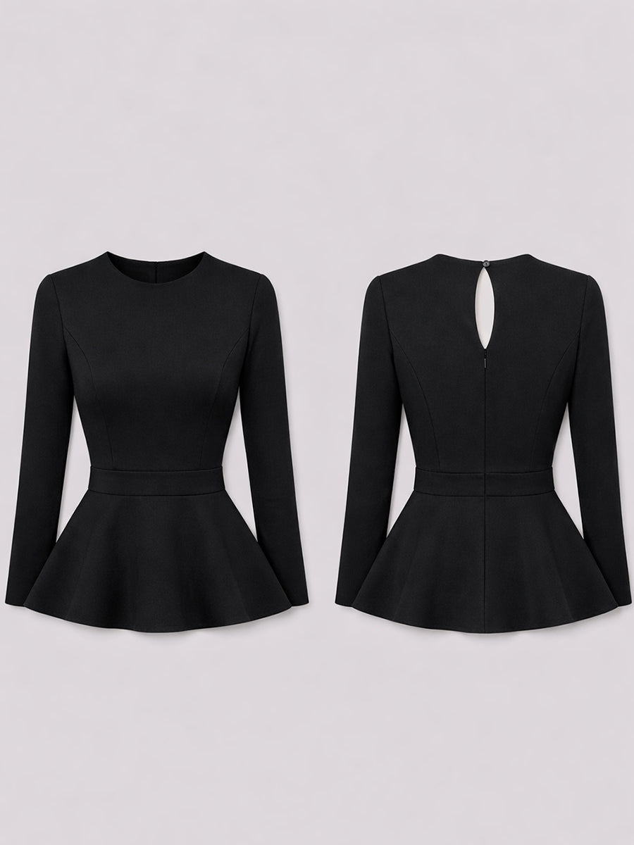 Structured Peplum Top for Women - Tailored Fit with Round Neckline and Flared Hem 2
