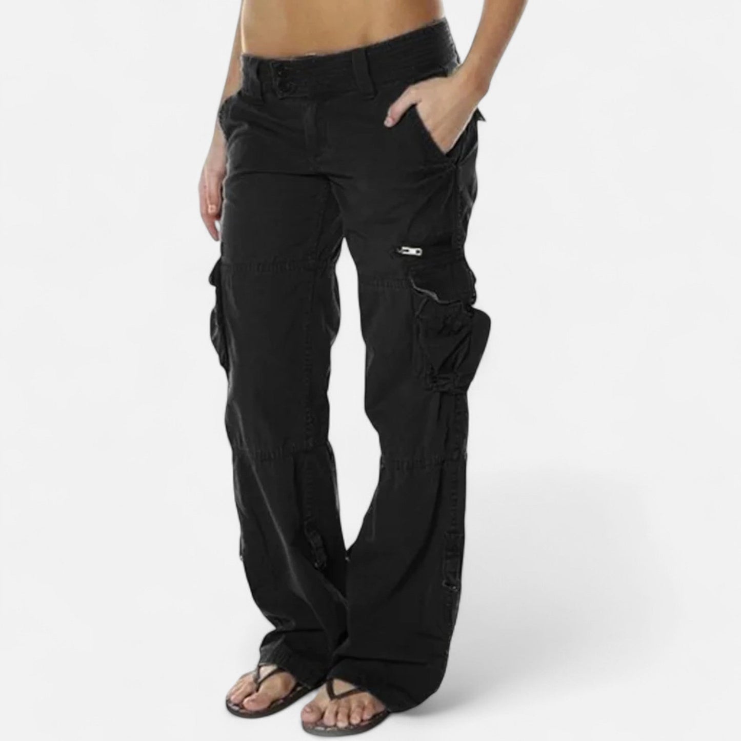 UrbanEdge - Straight Leg Black Cargo Pants with Multiple Pockets 6