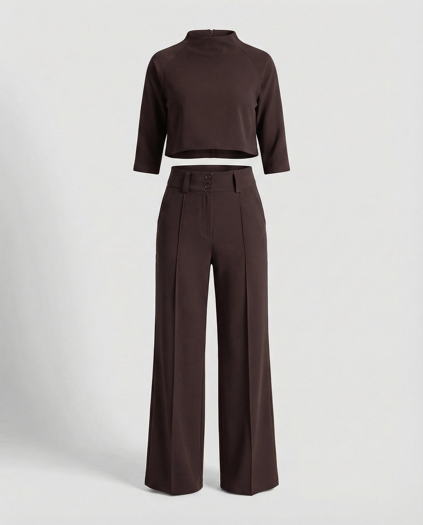 Vivara - High Waist Wide Leg Two Piece Pants Set with Boat Neck Crop Top 8