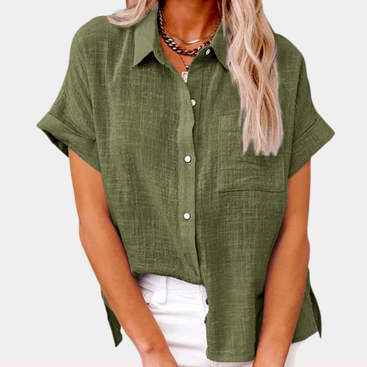 Women's Short Sleeve Button-Down Shirt with Chest Pocket 1