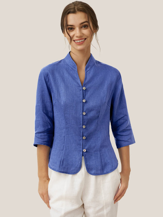 100% Linen Hand Button Fitted Jacket AMELIA 0