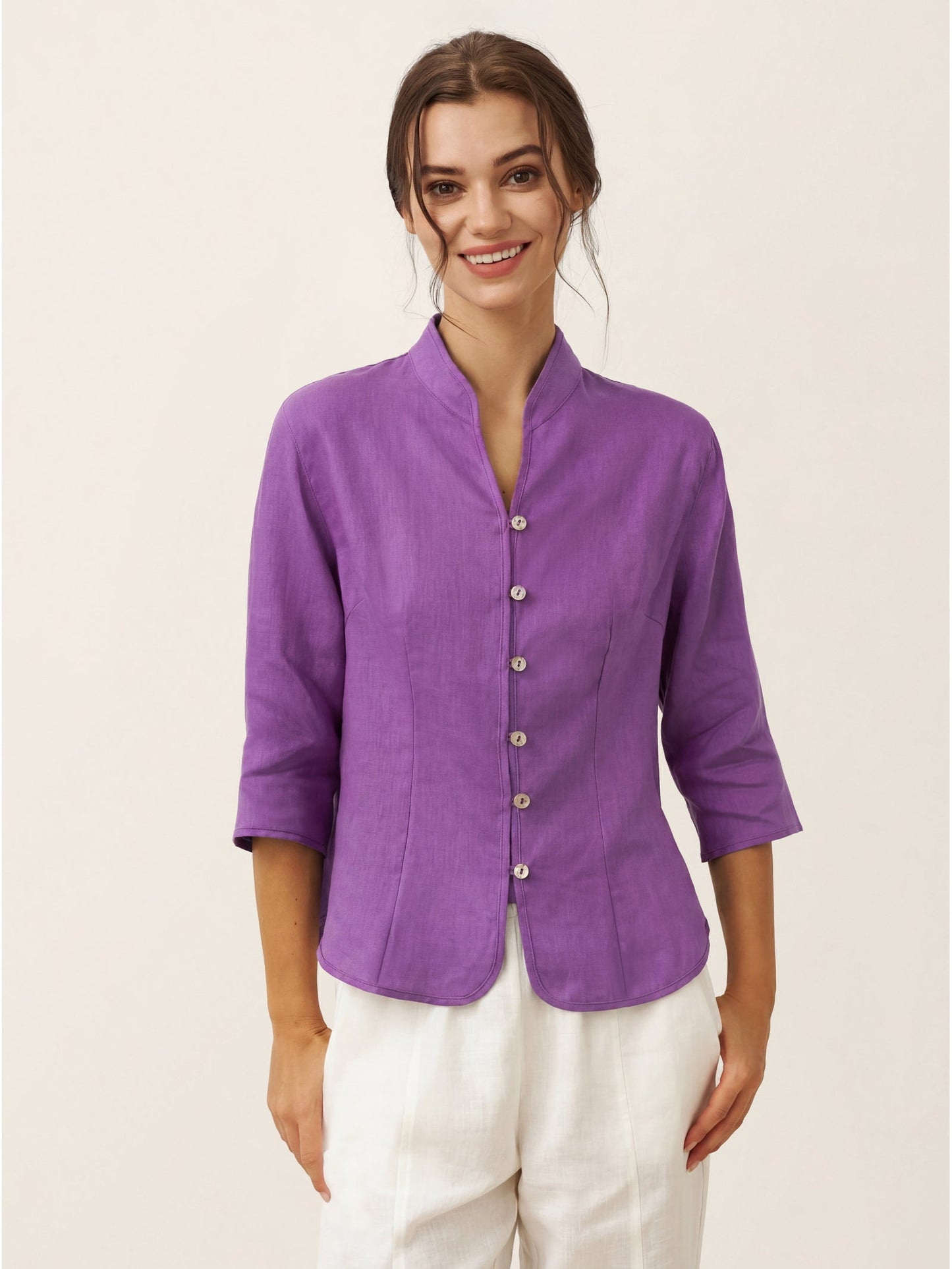 100% Linen Hand Button Fitted Jacket AMELIA 11