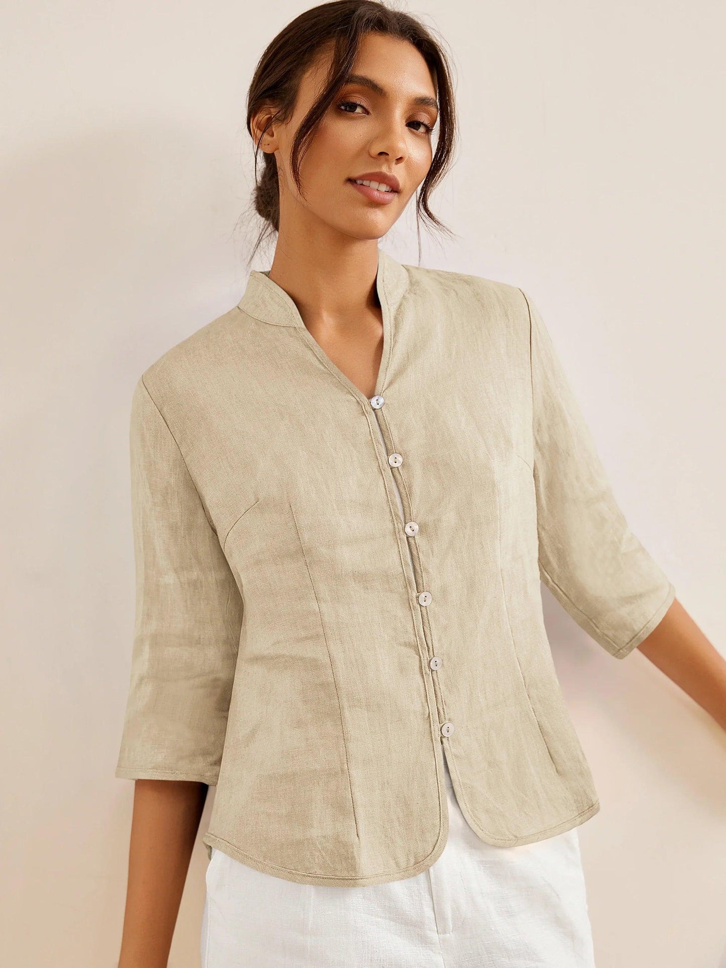 100% Linen Hand Button Fitted Jacket AMELIA 12
