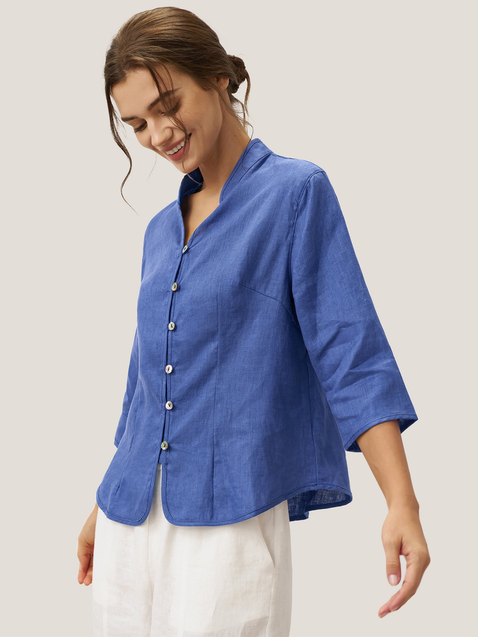 100% Linen Hand Button Fitted Jacket AMELIA 3