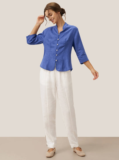 100% Linen Hand Button Fitted Jacket AMELIA 7