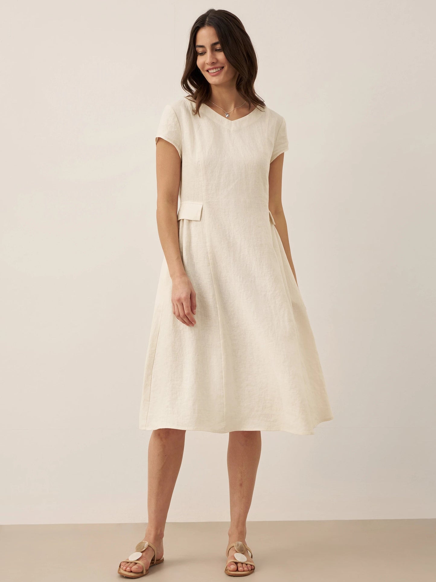 100% Linen Natural Summer V-Neck Dress ALEXA 10