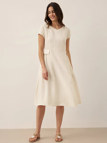 100% Linen Natural Summer V-Neck Dress ALEXA 10
