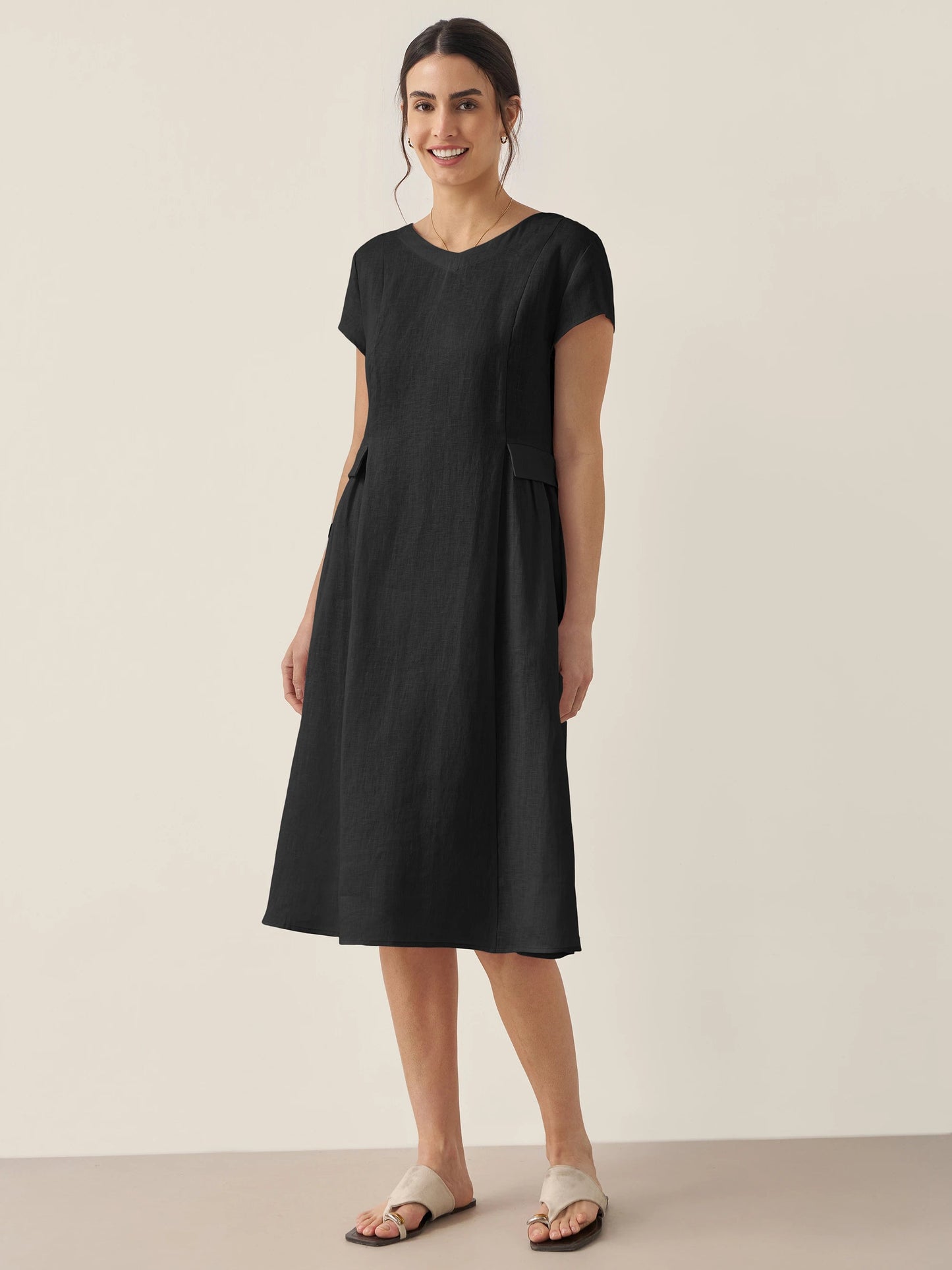 100% Linen Natural Summer V-Neck Dress ALEXA 11
