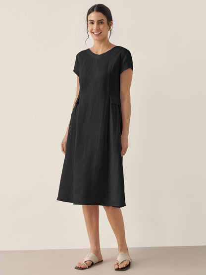 100% Linen Natural Summer V-Neck Dress ALEXA 11