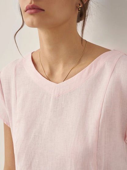 100% Linen Natural Summer V-Neck Dress ALEXA 5