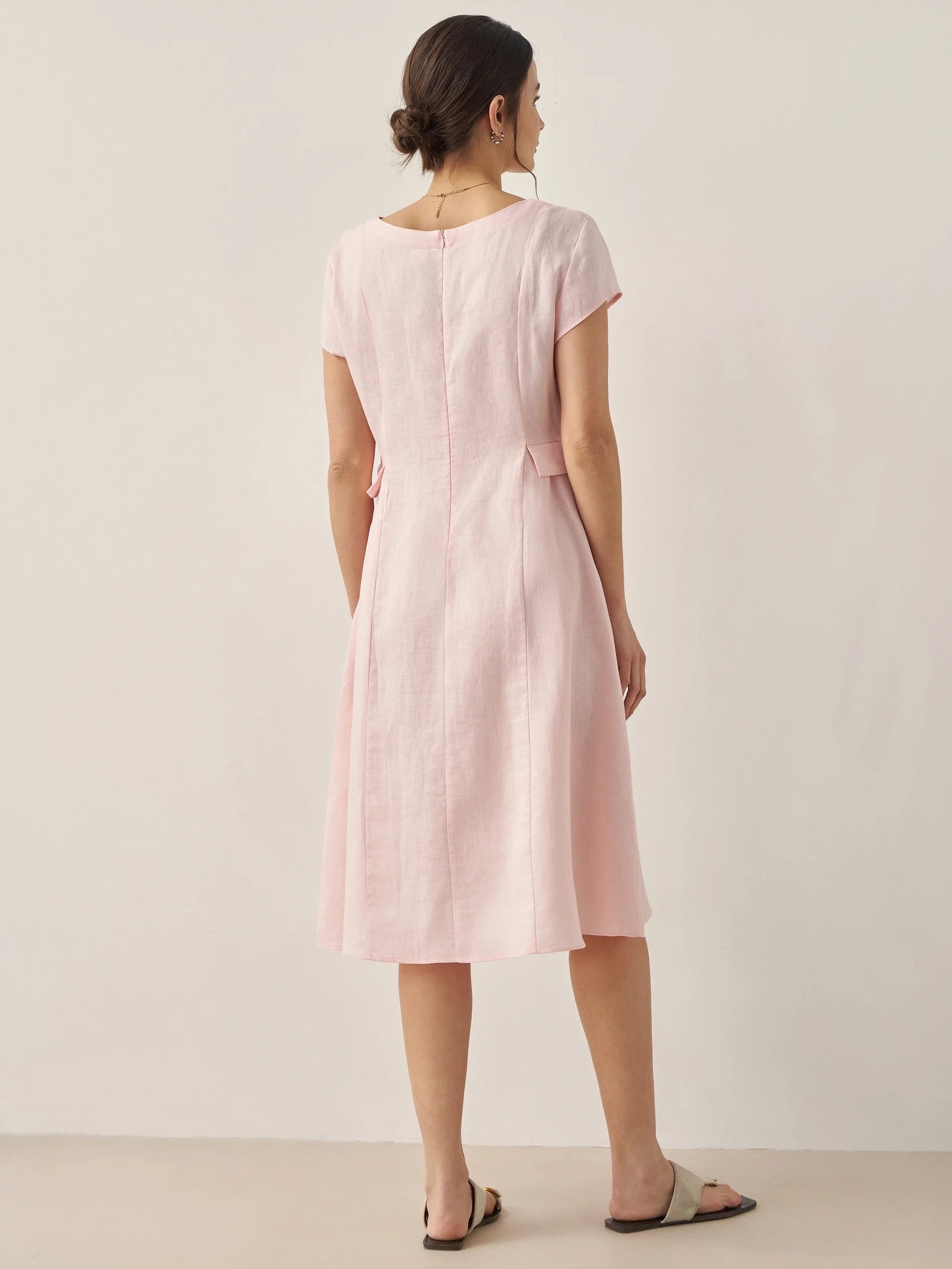 100% Linen Natural Summer V-Neck Dress ALEXA 8