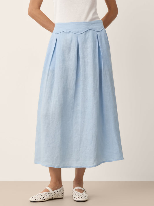 100% Linen Scalloped Waist Elasticated Back A-Line Skirt BRISEIS 0