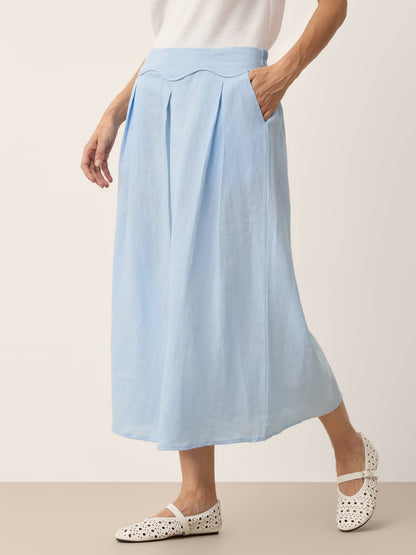 100% Linen Scalloped Waist Elasticated Back A-Line Skirt BRISEIS 3