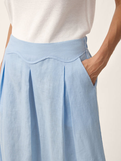 100% Linen Scalloped Waist Elasticated Back A-Line Skirt BRISEIS 4