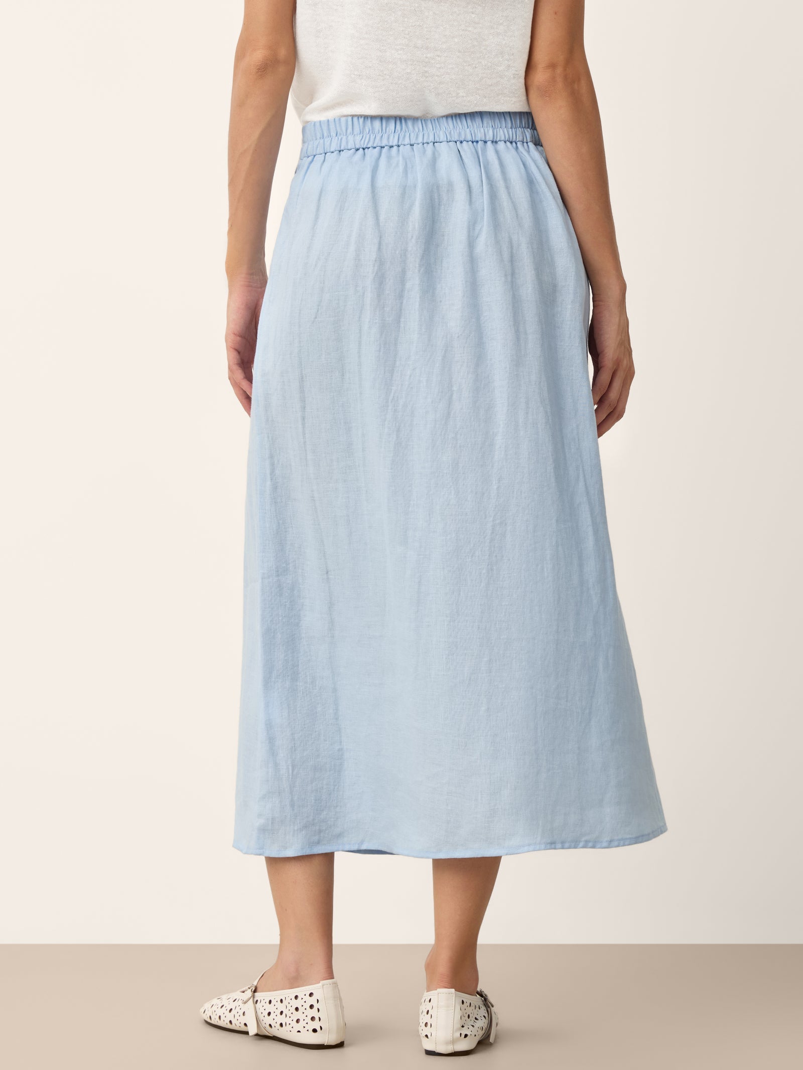 100% Linen Scalloped Waist Elasticated Back A-Line Skirt BRISEIS 5