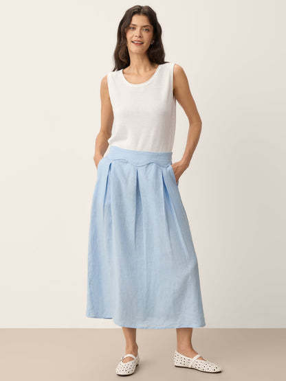 100% Linen Scalloped Waist Elasticated Back A-Line Skirt BRISEIS 7